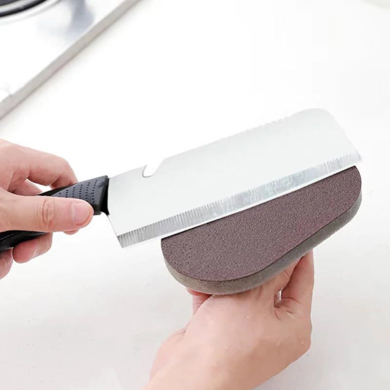 Multi-Purpose Emery Sponge Brush Cleaner with Handle for Kitchen and Bathroom