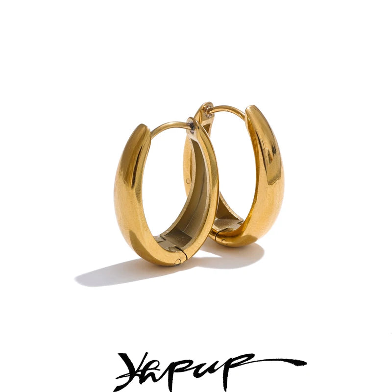 Geometric U-Shape Hoop Earrings - 18K Gold PVD Plated Stainless Steel Jewelry