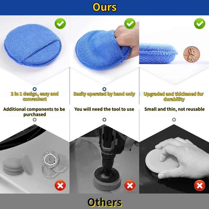 Microfiber Car Wax Applicator Pads Set - Reusable Buffing & Polishing Sponges