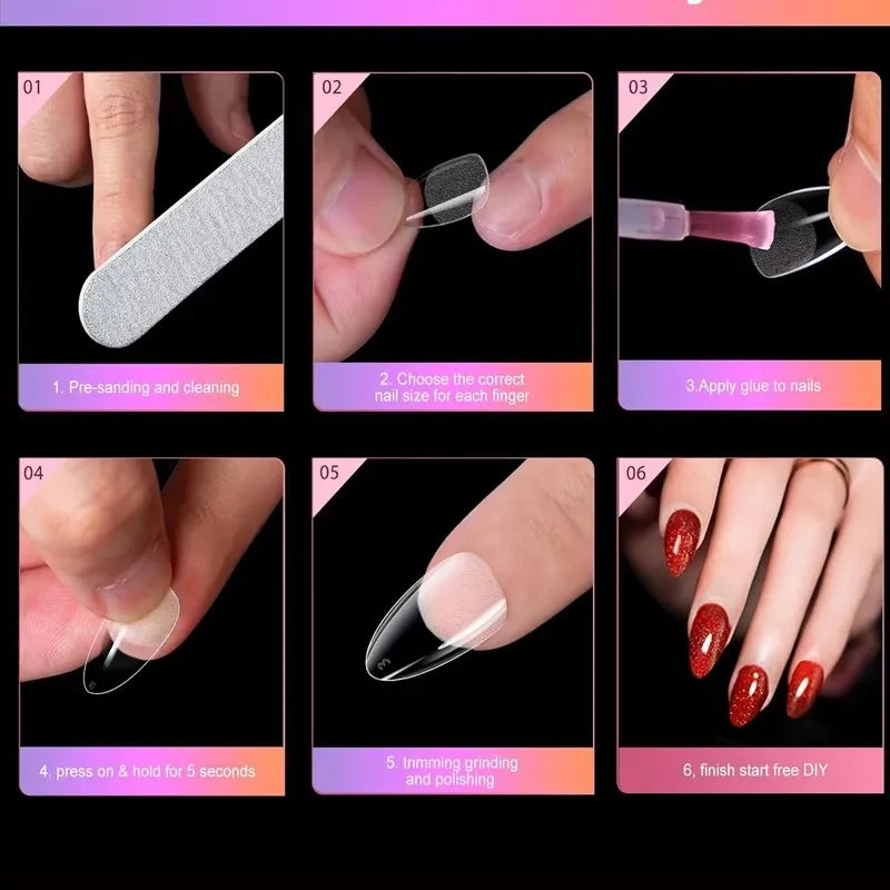 120-Piece Long Almond-Shaped False Nail Set with Semi-Matte Glue-On Tips for DIY Nail Art