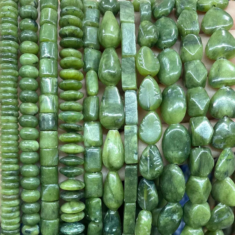 Natural Green Jade Beads - Cylinder, Square, Irregular, Faceted for Jewelry Making