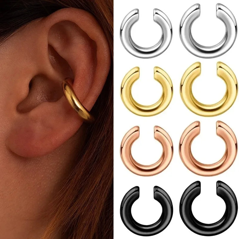 Stainless Steel Chunky Ear Cuff Earrings Women No Piercing Punk Cartilage Jewelry