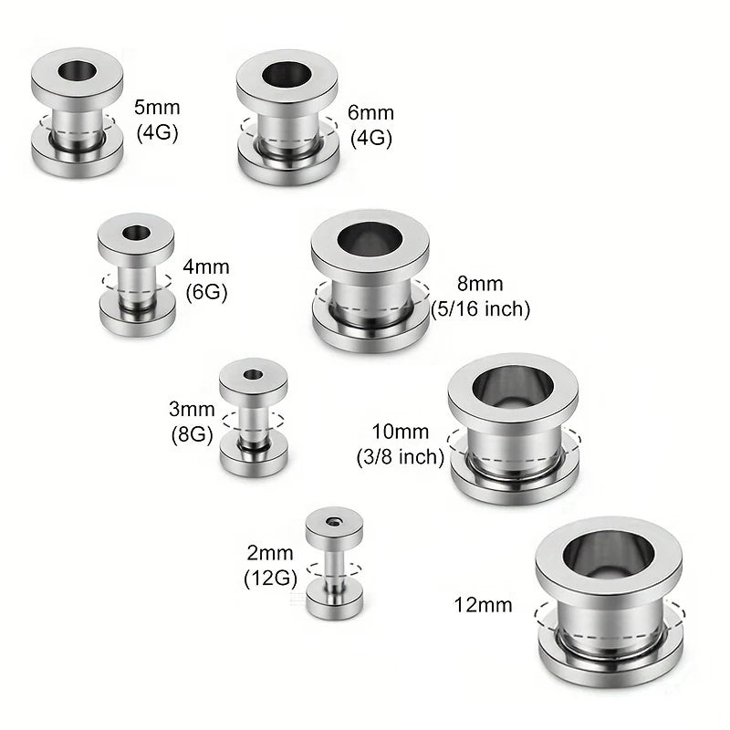 2-Pair Titanium & Stainless Steel Ear Gauge Tunnels Expander Plugs Body Piercing Jewelry
