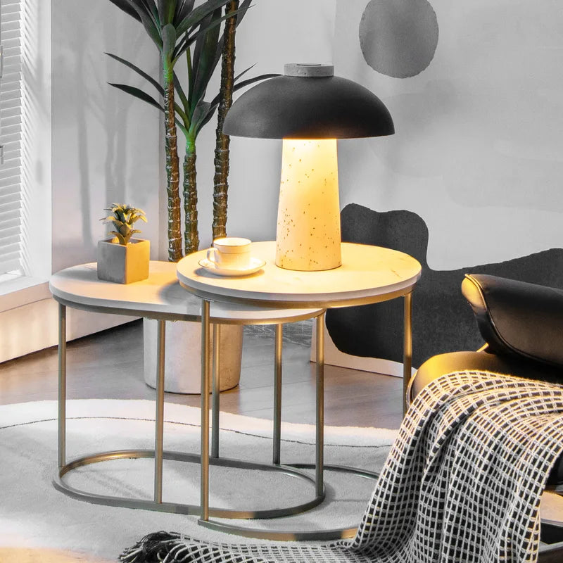 Nesting Coffee Tables Set of 2 Modern Marble & Metal Side Tables for Living Room