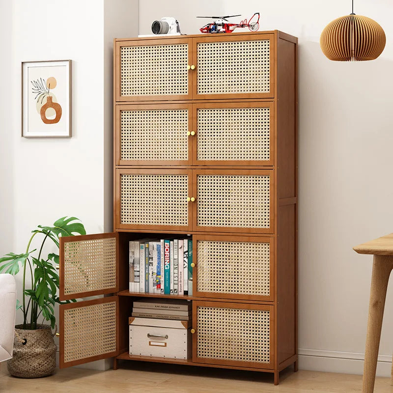 Multi-Layer Bookcase with Door - Living Room Display Storage Cabinet