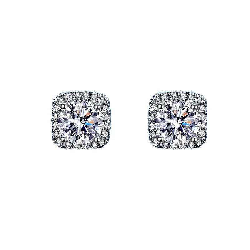 Sterling Silver Zircon Earrings for Women Wedding Engagement Jewelry Studs