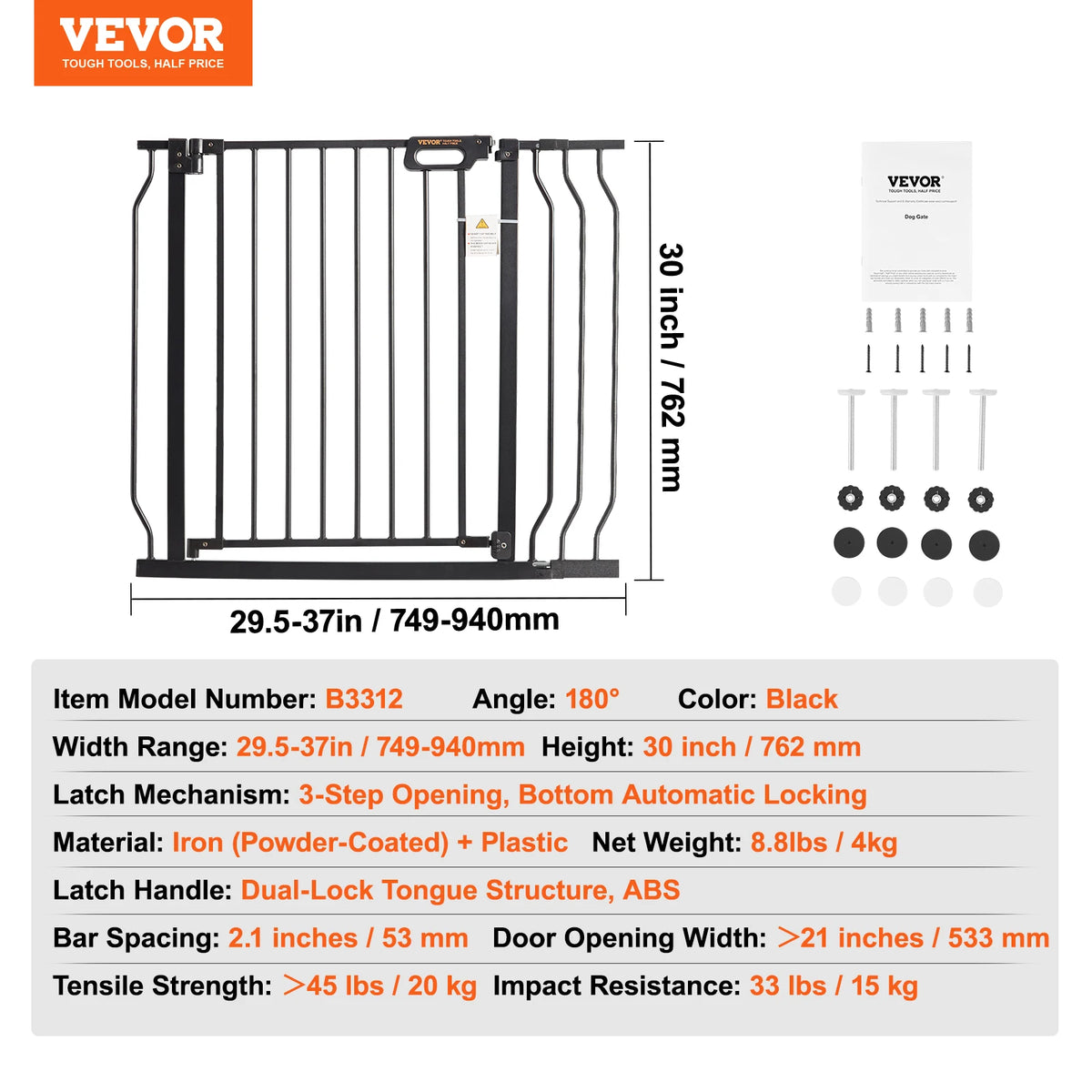 Baby & Pet Gate 28-36 Inch Tall Pressure Mount Walk Thru Child & Dog Safety Gate
