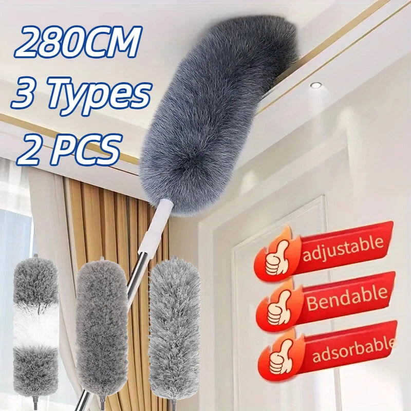 Extra-Long Retractable Duster with Bendable Head, Washable Dust Brush for High Ceilings and Furniture
