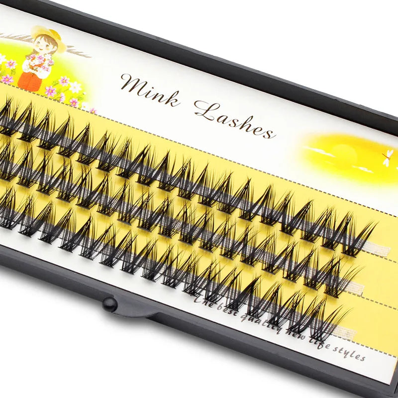 False Eyelash Extensions V Shape Fish Tail Natural Faux Lashes - Multiple Sizes & Curl Options