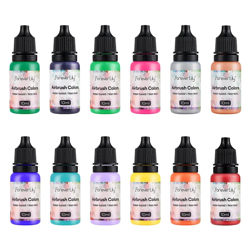 12-Color Water-Based Nail Ink Set - Matte Black & Pearl White for Nail Art and Airbrush Painting