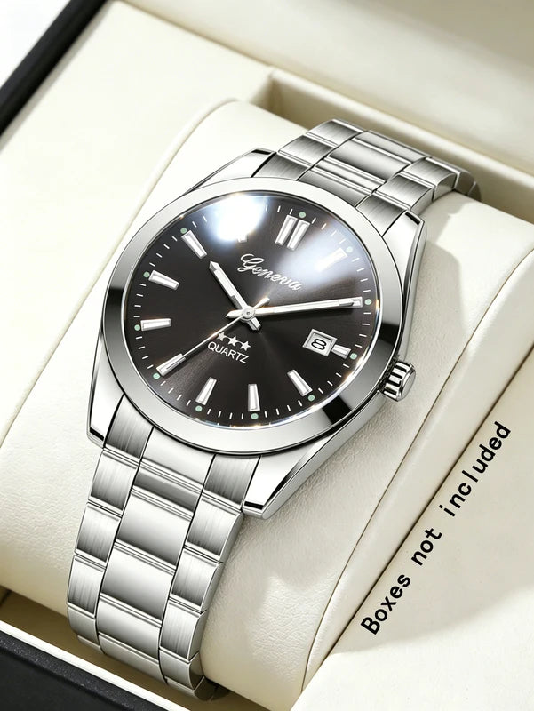 Ladies Quartz Watch with Steel Band, Calendar, Minimalist Design - Daily Fashion Accessory