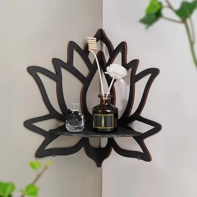 Wooden Lotus Hollow Wall Shelf for Aromatherapy and Candle Holders