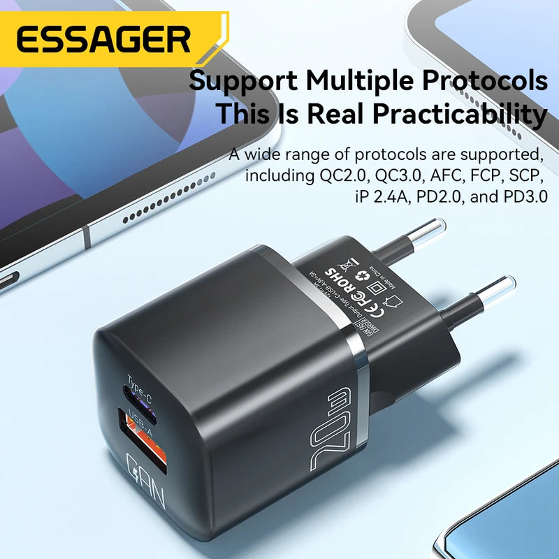 20W GaN USB-C Charger Fast Charge PD & QC 3.0 Phone & Tablet Charger