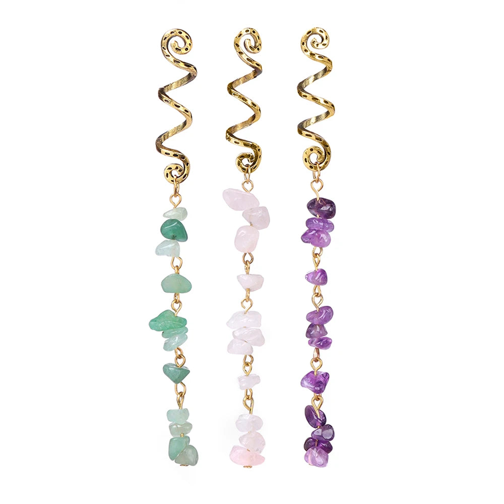 Natural Chip Stone Pendant Hair Accessories for Women Girls Spiral Hair Cuffs