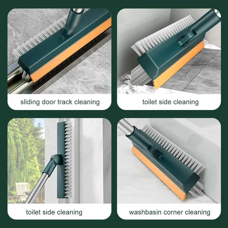 3 in 1 Long Handle Floor Scrub Brush with Steel Stainless Steel Bathroom Cleaning Tool