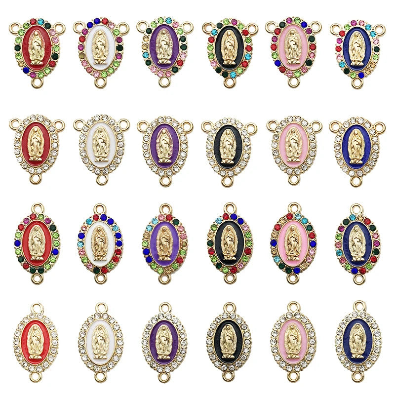 10/12Pcs Rhinestones Enamel Virgin Mary Charms for Jewelry Making Findings & Crafting
