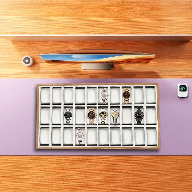 30 Compartments Watch Box Jewelry Organizer with Wooden Finish
