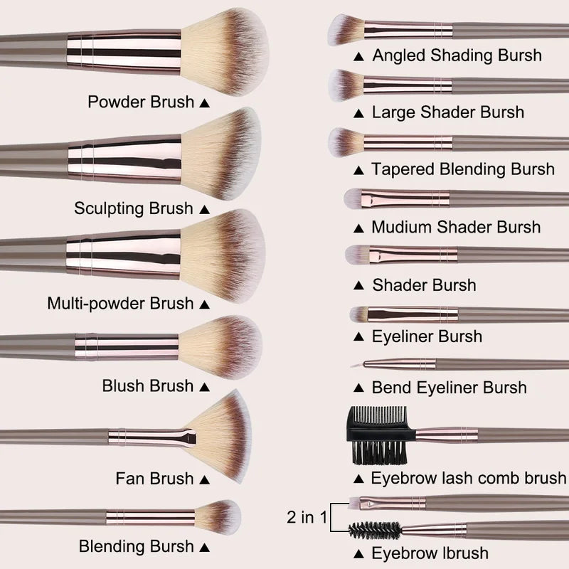 Professional Makeup Brush Set 3-20 Pcs - Cosmetic Tools for Face & Eyes