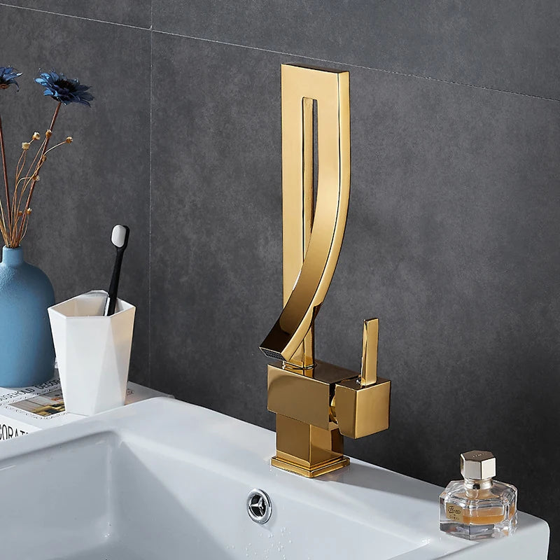 Bathroom Basin Faucet Brass Deck Mount Waterfall Mixer Tap - Hot & Cold Water