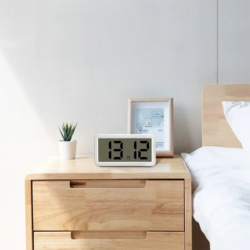 Digital Alarm Clock with Time & Date Display, Snooze Function, Wall-Mount LCD, Battery Powered