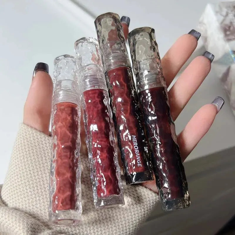 Hydrating Lip Gloss with Glacier Rock Mirror Design - Long-Lasting Moisturizing Lip Shine