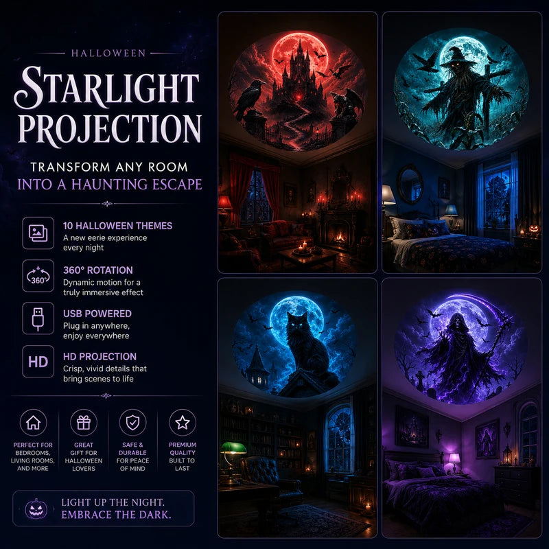 Halloween Projection Light with 10 Patterns - Bedroom Ceiling Night & Wall Decor