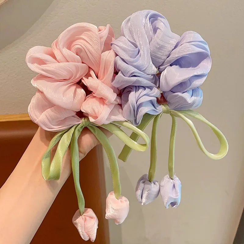 Large Tulip Flower Hair Scrunchie - Cute Hair Accessories for Girls