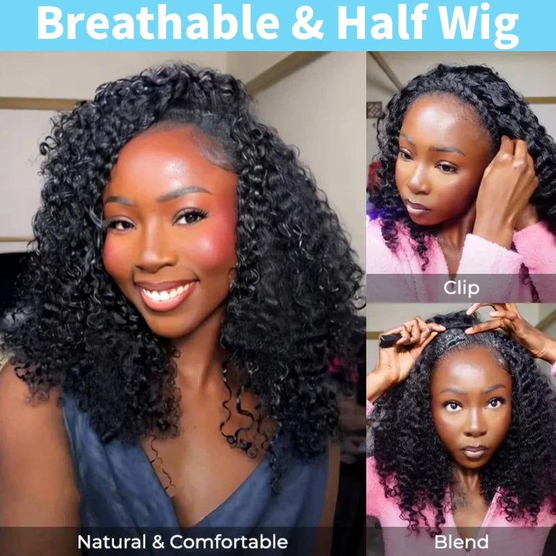 Curly Half Wig 200% Density Human Hair Headband Wig No Leave Out 16-32 Inches