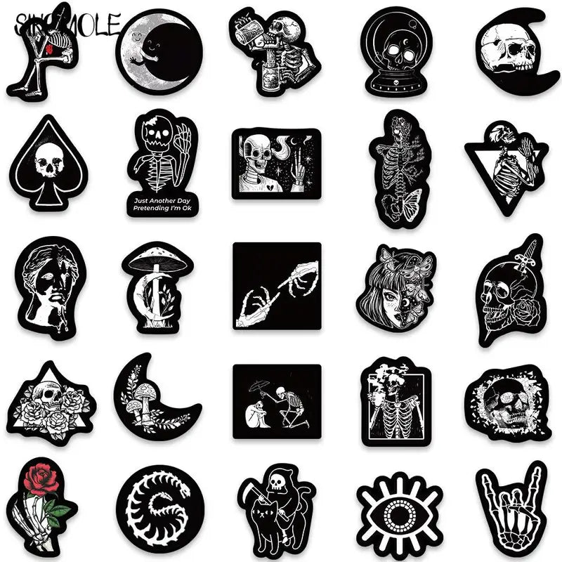 Cartoon Skull Stickers Pack for Halloween DIY Skateboard Laptop Luggage Car Decals