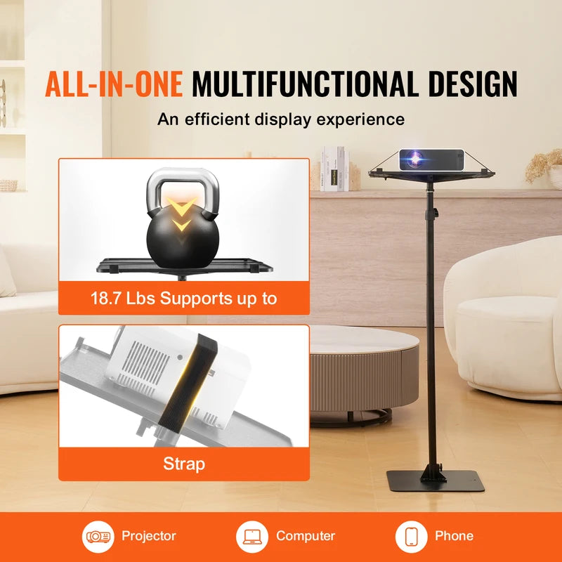 Adjustable Height Projector Floor Stand with Tray for Indoor Outdoor Use