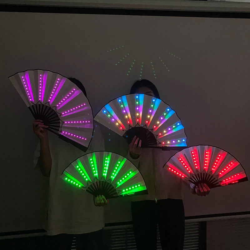 LED Neon Fan Light for Parties Raves Halloween Weddings - Multi-Color Folding Hand Fan
