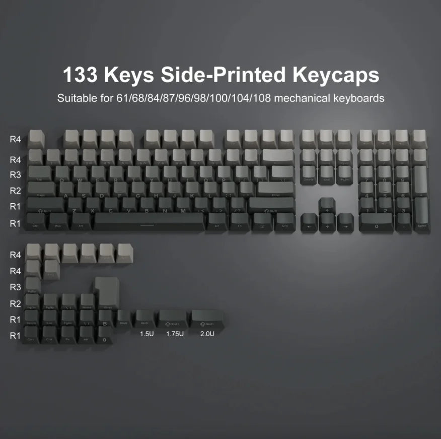 Mechanical Keyboard Keycaps Set 136 Keys PBT Side Engraved Red Black Gradient