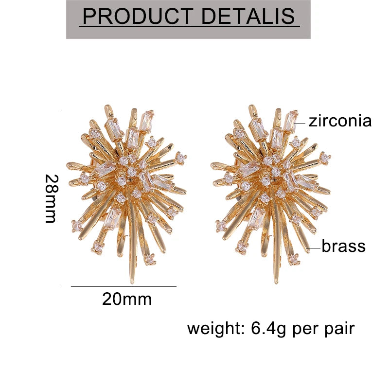 Korean Style Firework Flower Clip-On Earrings Without Piercing Zirconia Jewelry for Women