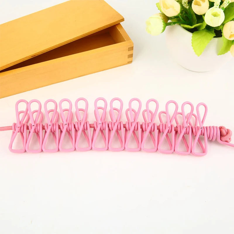 Portable Clothesline with 12 Clips Retractable Laundry Drying Rack Outdoor