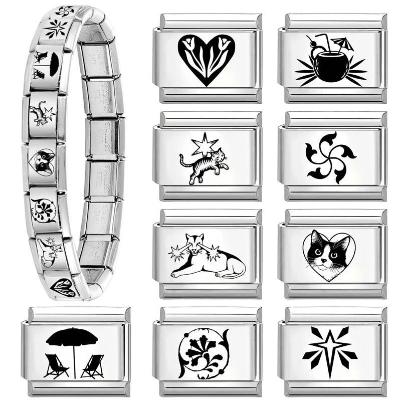 Laser Engraving Charm Bracelet Modules for DIY Jewelry Making - Men Women, 9mm Links