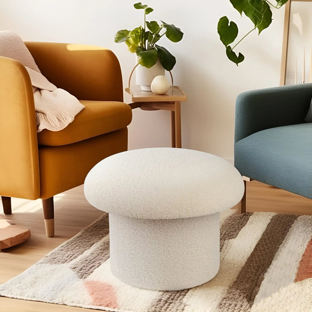 Cream Upholstered Storage Ottoman with Hidden Compartment - Modern Footrest Stool