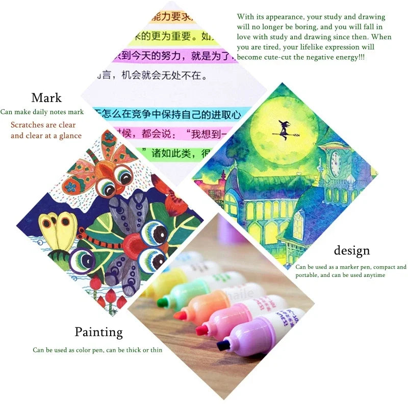 6-Pack Colorful Mini Pill Highlighter Pen Set - Cute Smiling Face Design for School & Office
