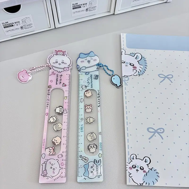 Clear Acrylic 15cm Sliding Ruler with Pendant for Drawing & Journals