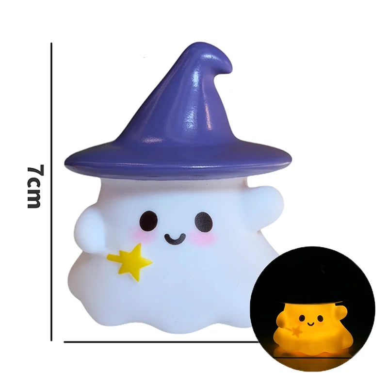 Halloween LED Ghost Witch Hat Pumpkin Night Light - Colorful Silicone Decor