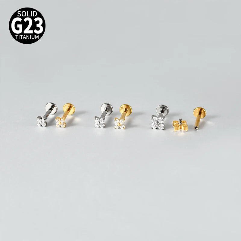 Titanium Flower Lip Stud Earrings 16G Cartilage Helix Tragus Piercing