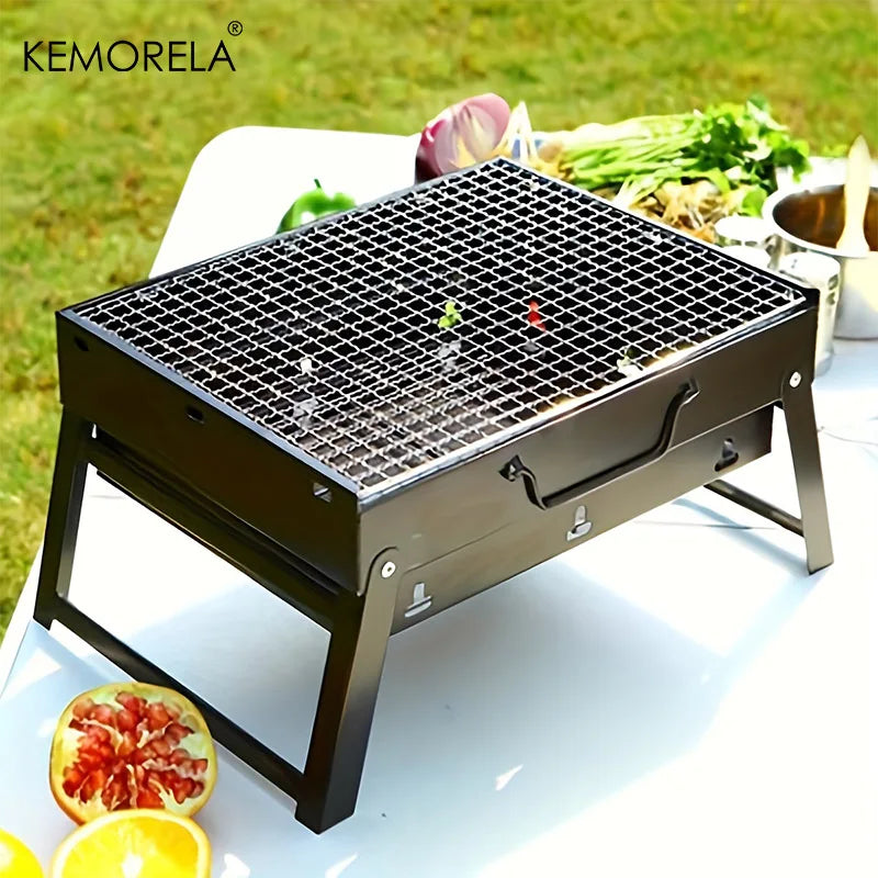 Portable Stainless Steel Charcoal Grill with Mini BBQ Tool Kit for Outdoor Cooking