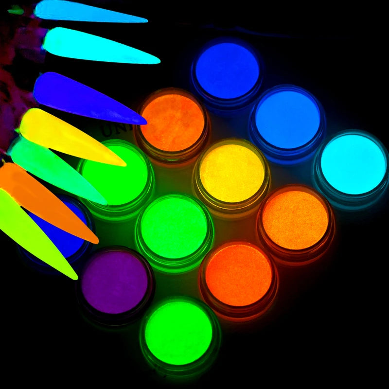 12pcs Glow in Dark Luminescent Powder Set for Nail Art and Crafts