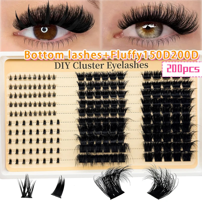 False Eyelash Clusters 5D Volume D Curl Spikes & Bottom Lash Attachments