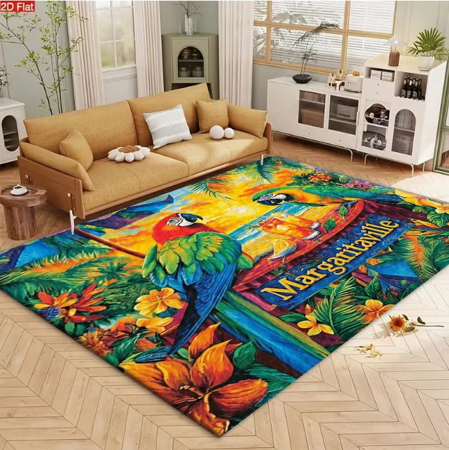Colorful Tropical Beach Parrot Area Rug Non-Slip Floor Carpet for Living Room & Bedroom