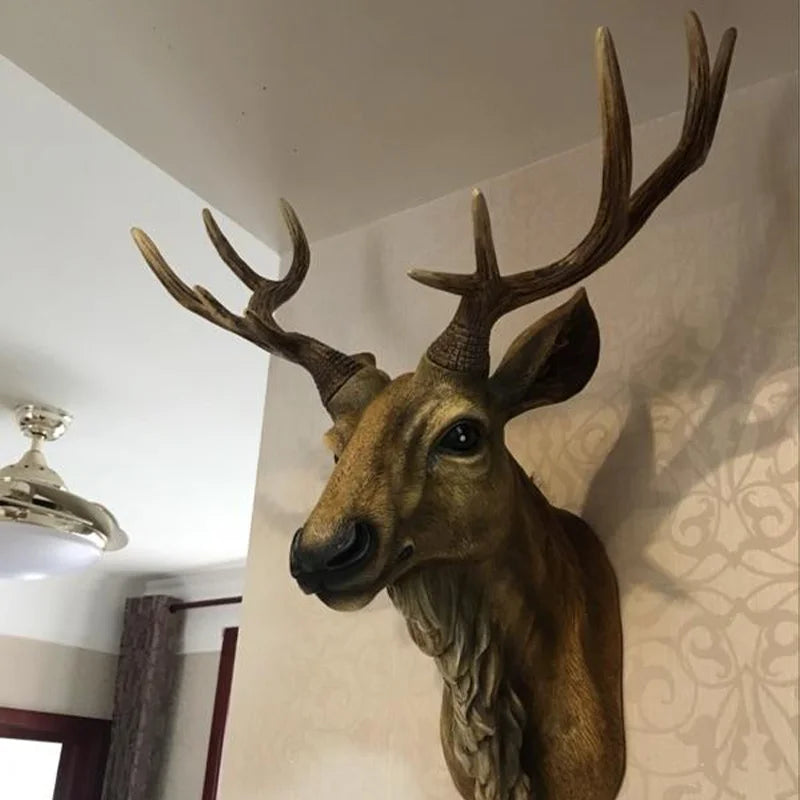 Faux Deer Head Wall Decor - 17 Inch Animal Head Wall Art Handmade Rustic Farmhouse Accent