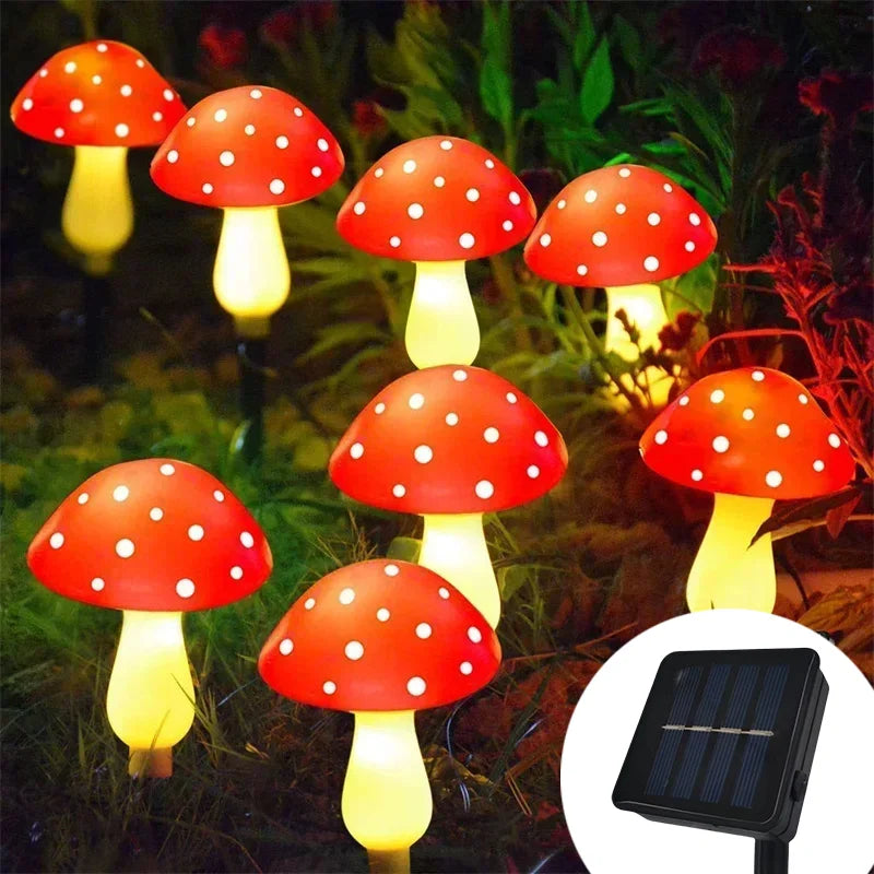 Solar Mushroom Garden Lights - Red LED Landscape Lawn Lamp for Outdoor Decor