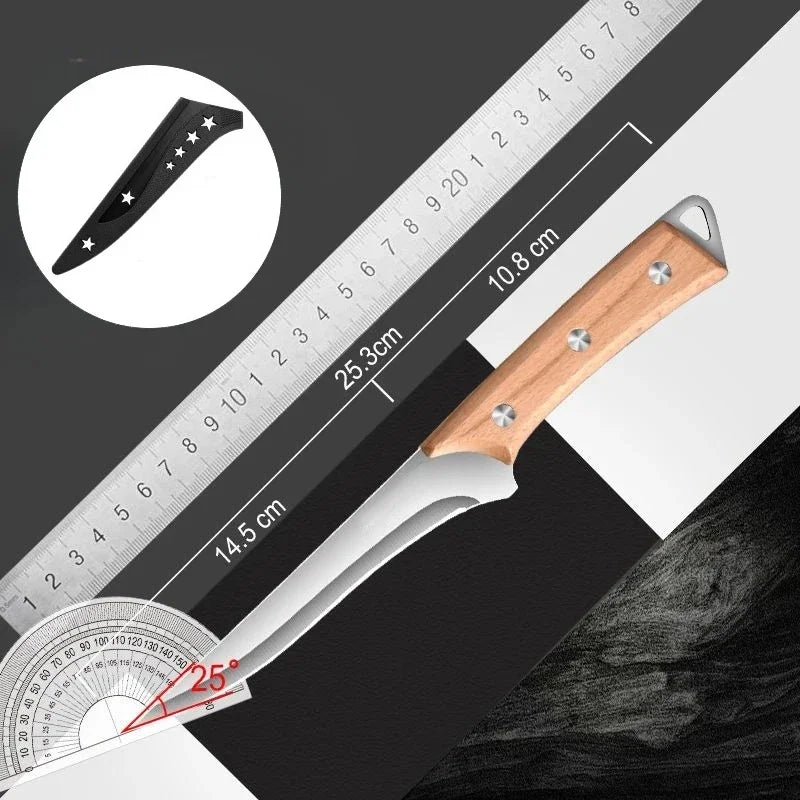 Stainless Steel Fillet Boning Knife - Professional Chef's Kitchen Knife with Wooden Handle - Forged Meat & Fish Slicing Knife