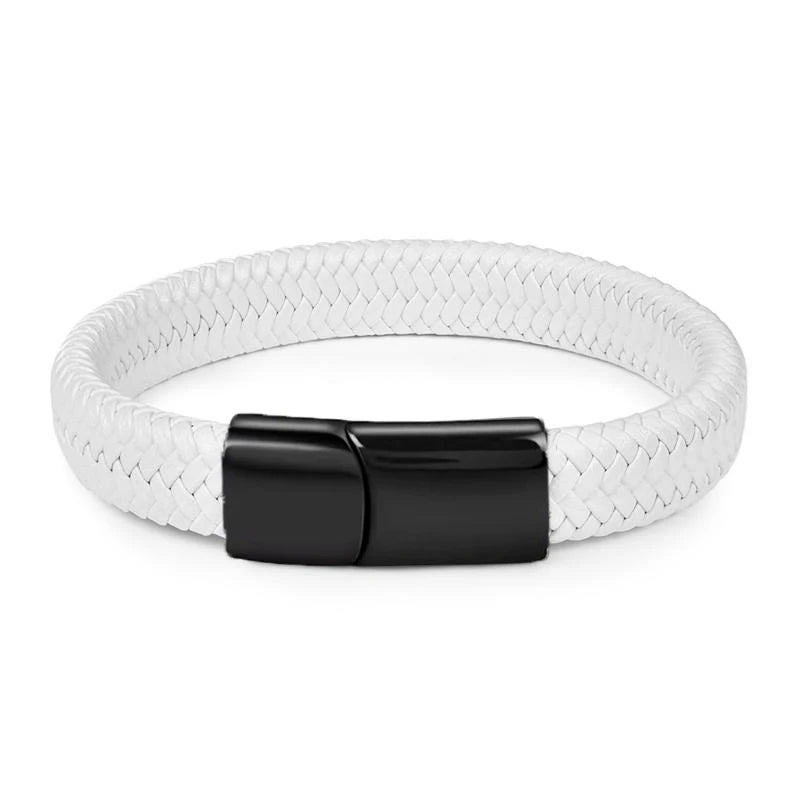 Men's Leather Braid Bracelet with Stainless Steel Buckle - Handmade Gift