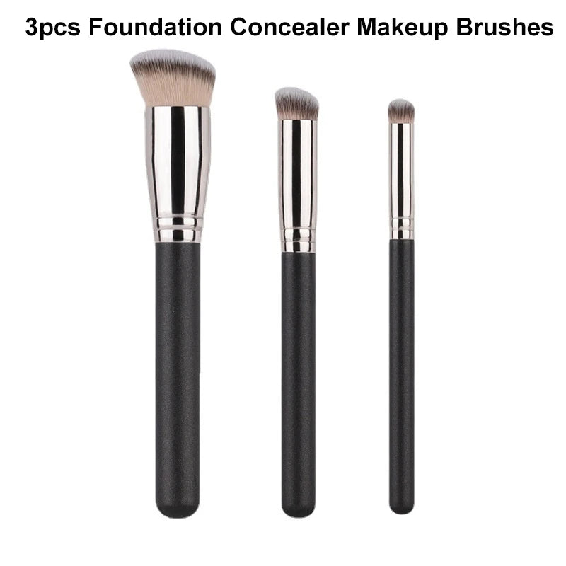 Set of 3 Beveled Foundation & Concealer Makeup Brushes - Synthetic, Seamless Cover