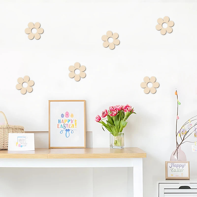 Wooden Flower Cutouts - Reusable Wall Decor for DIY Crafts Baby Room